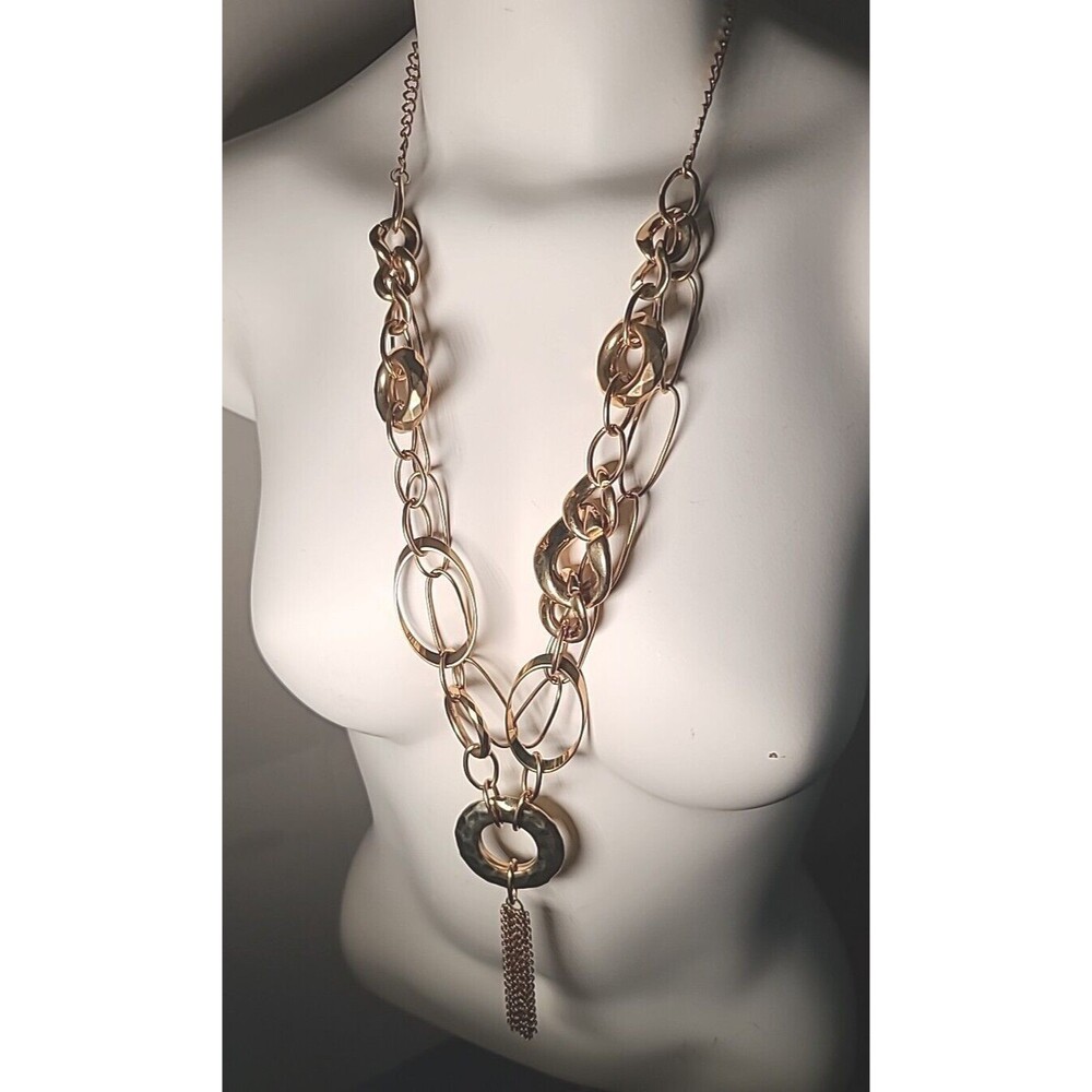 Vintage 36" Gold Tone  Chain Pendant Statement Necklace